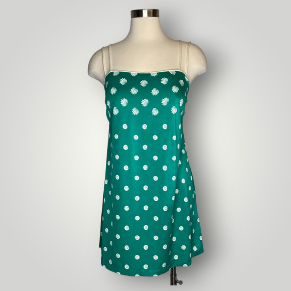 Vintage Swimsuit DeWeese Designs Green Cream Shell One Piece Large Dress F - Picture 1 of 4